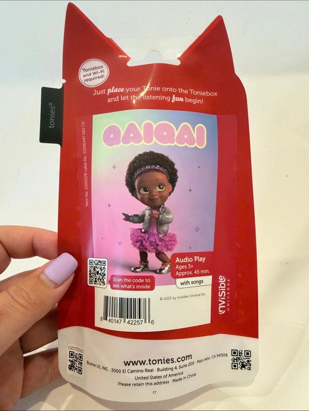 NWT Tonies Qaiqai Audio Character Figure - Red Packaging with Pink/Purple Figure